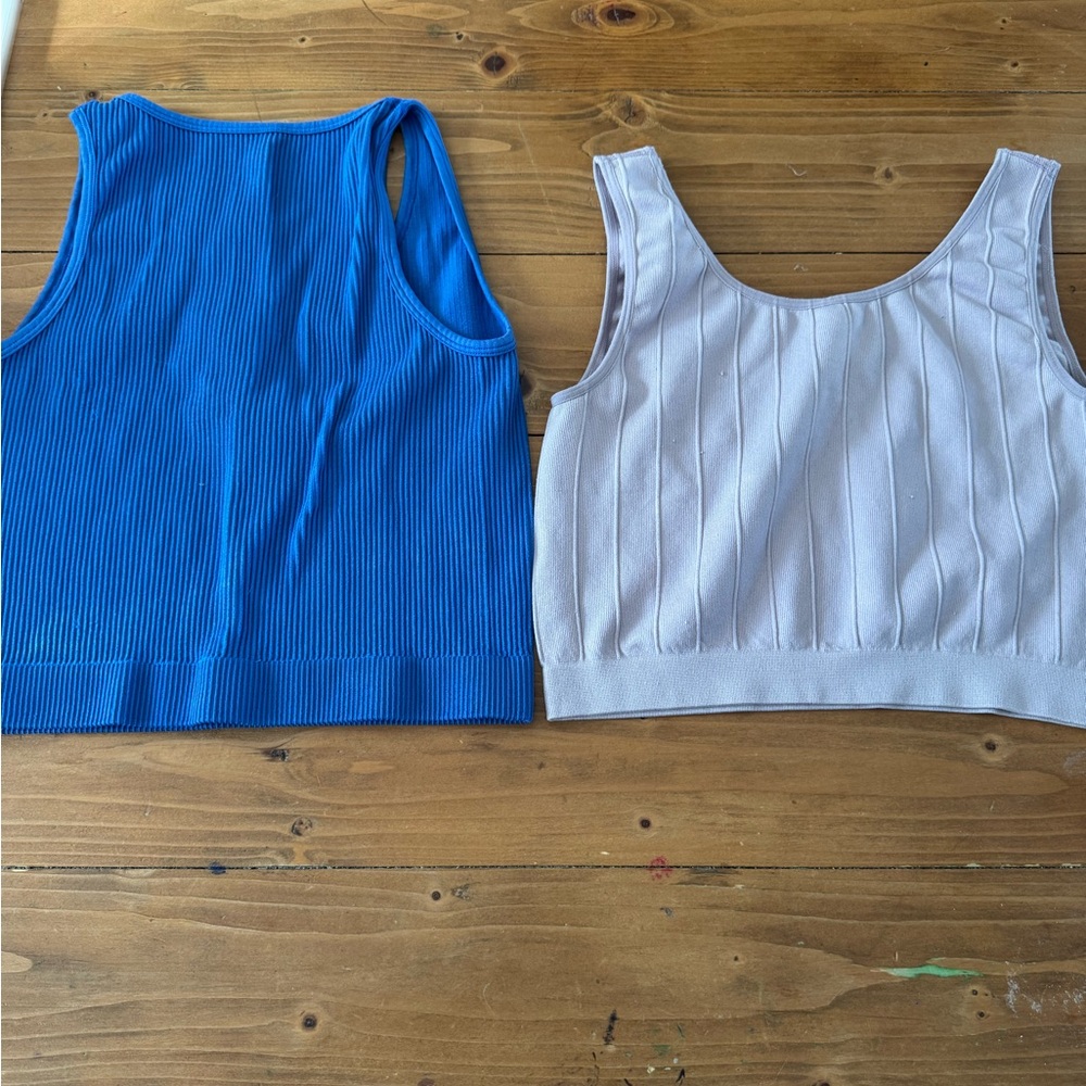 Blue and White Ribbed Tank‎ Tops